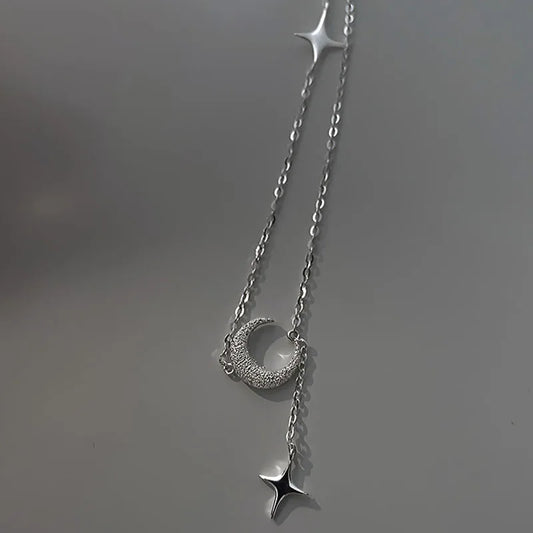 Luckacco Popularity Fashion Moon Star 925 Sterling Silver Necklace Geometric Shape Pendant Chain for Women's Fine Accessories