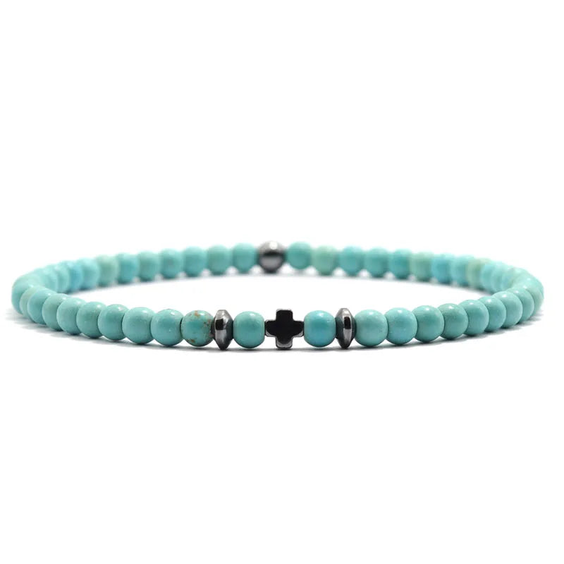 luckacco new fashion cross bracelet for men 4mm small beads strand braslet natural red howlite lava stone braclet hematite healing joias
