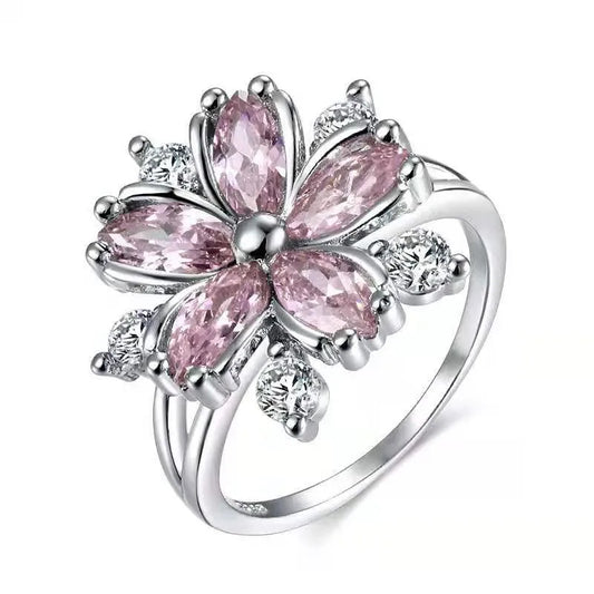 Luckacco Flower Collection ! Exquisite Colorful Cubic Zircon Flower Engagement Ring For Women Party Jewelry Hand Accessories Size 6-10