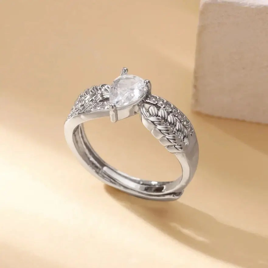 luckacco luxury zircon geometric rings for women gold color adjustable  stainless steel heart flower ring wedding fashion jewelry gift
