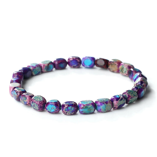 Luckacco Bohemian Natural Stone Beaded Bracelets Colorful Emperor Stone Elastic Bangle Women Men Couple Friendship Handmade Jewelry Gifts