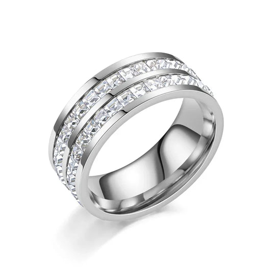 Luckacco 1 and 2 Rows Stones Ring for Women Quality Silver Rose Gold Color Stainless Steel Wedding Ring