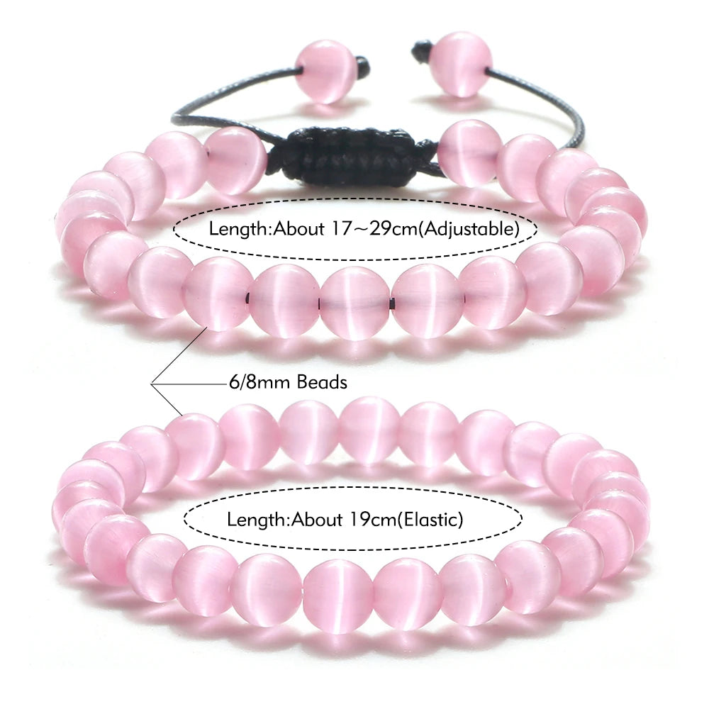 luckacco natural opal beads bracelets smooth cat eye quartz chakra beads bracelet & bangle for women men adjustable wrist jewelry pulsera