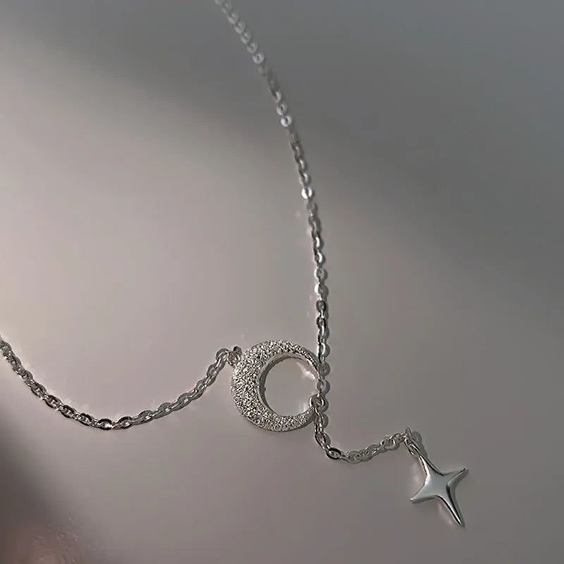 luckacco popularity fashion moon star 925 sterling silver necklace geometric shape pendant chain for women's fine accessories