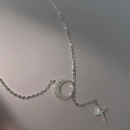 Luckacco Popularity Fashion Moon Star 925 Sterling Silver Necklace Geometric Shape Pendant Chain for Women's Fine Accessories