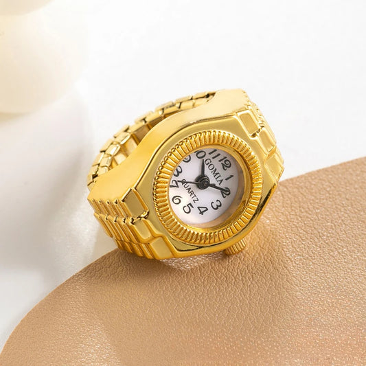 Luckacco Vintage Mini Finger Watch Rings Women's Retro Punk Rubber Band Alloy Quartz Clock Finger Couple Party Jewelry Gifts