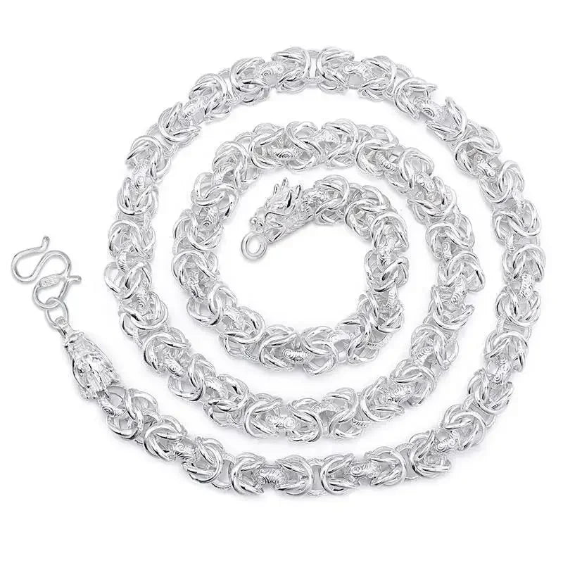 luckacco hot popular solid sterling silver necklace for men noble 8mm chain round faucet dragon 60cm fashion wedding jewelry holiday gift