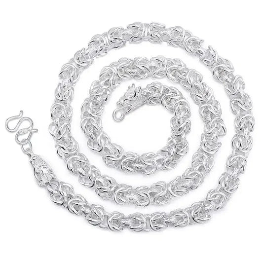 Luckacco Hot popular solid Sterling Silver necklace for men noble 8MM chain round faucet dragon 60cm Fashion wedding jewelry Holiday Gift