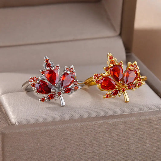 Luckacco 2025 Fashion Colorful Zircon Flower Rings For Women Gold Color Stainless Steel Finger Ring Trend Luxury Boho Aesthetic Jewelry