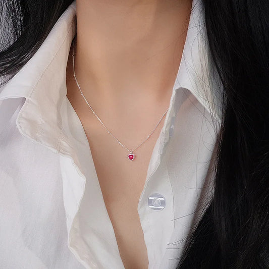 Luckacco 925 Sterling Silver Zircon Heart Interlocking Necklaces For Women Luxury Quality Jewelry Gift Female  Items
