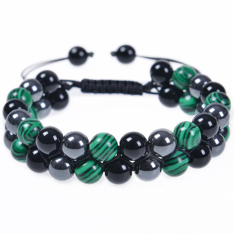luckacco 8mm natural tiger eye stone adjustable bracelet double layer hand woven  row strand beaded bangles couple party jewelry