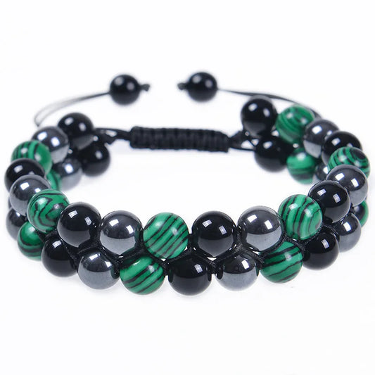 Luckacco 8MM Natural Tiger Eye Stone Adjustable Bracelet Double Layer Hand Woven  Row Strand Beaded Bangles Couple Party Jewelry