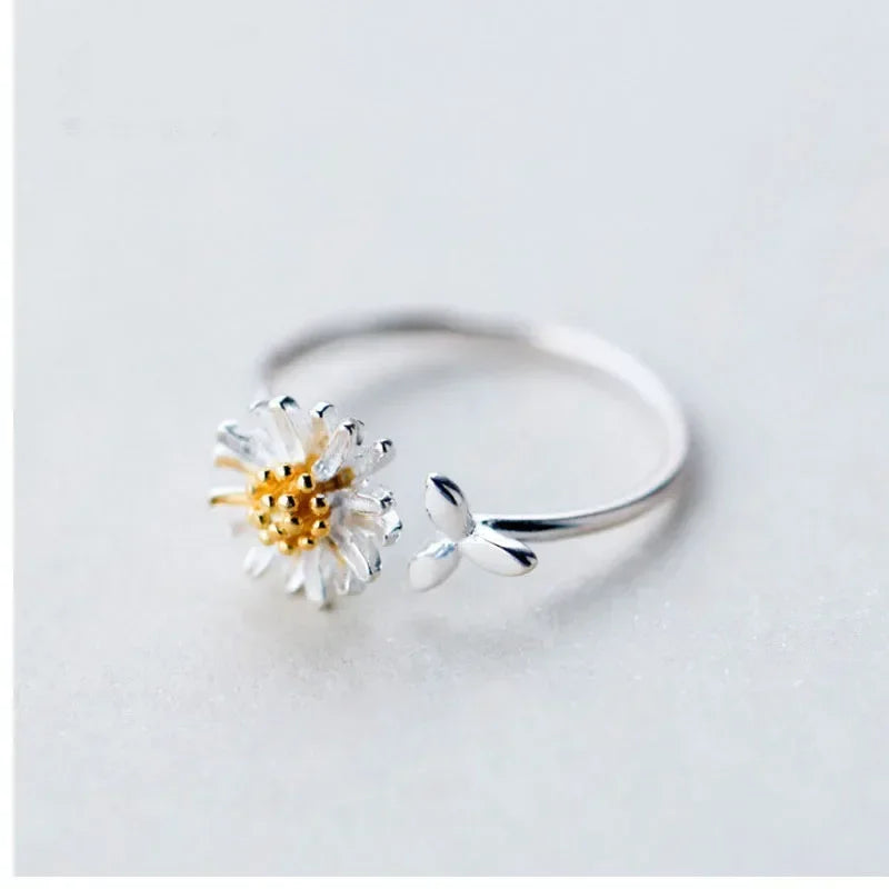 luckacco vintage daisy flower rings for women style adjustable opening finger ring bride wedding engagement statement jewelry