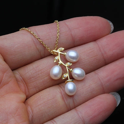 Luckacco Cute New Pink Natural Pearl Pendant For Women,Wedding Freshwater Pearl Necklace Mother Wife Birthday Gift White