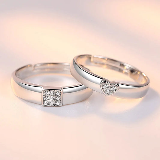 Luckacco 2Pcs/sets Geometric Love Heart Zircon Rings Paired Rings for Couple Promise Matching Wedding Ring Set Senior Designer Jewelry