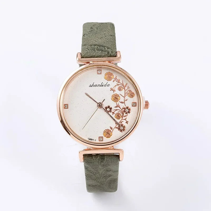 luckacco fashion butterfly women watches 2025 simple brown quartz watch vintage leather ladies wristwatches clock часы женские наручные