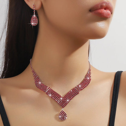 Luckacco 3pcs fashionable rhinestones, water droplets, necklaces, earrings, jewelry sets, women's wedding accessories