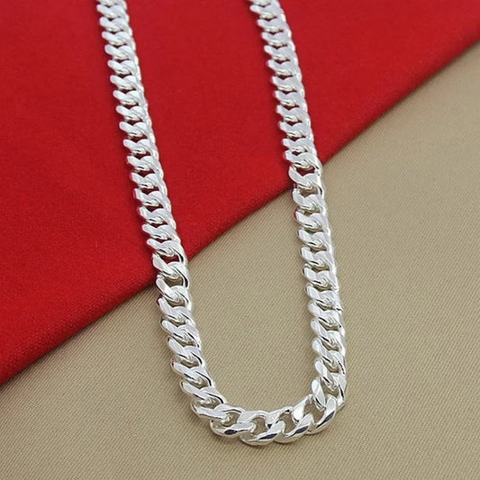Luckacco 925 Silver Man Necklace 10MM 20/22/24 Inches Cuban Chain Necklace For Women Fashion Wedding Jewelry Christmas Accessories