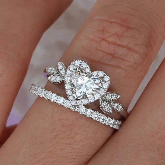 Luckacco Romantic Pink Heart shaped Ring for Female Cubic Zirconia Bridal Wedding Party  with Minimalist Fashion Jewelry Accessories