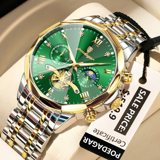Luckacco POEDAGAR Luxury Men Watch Top Original Waterproof Luminous Chronograph Man Wristwatch Stainless Steel Quartz Men's Watches Reloj