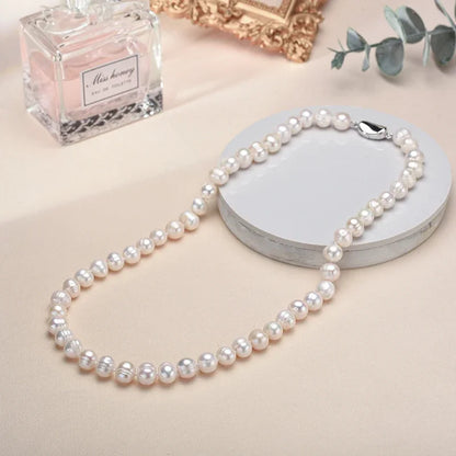 Luckacco New Hot Real White Freshwater Cultured Pearl Necklaces for Women Girl Gift, 925 Sterling Silver Women's Baroque Pearl Necklace