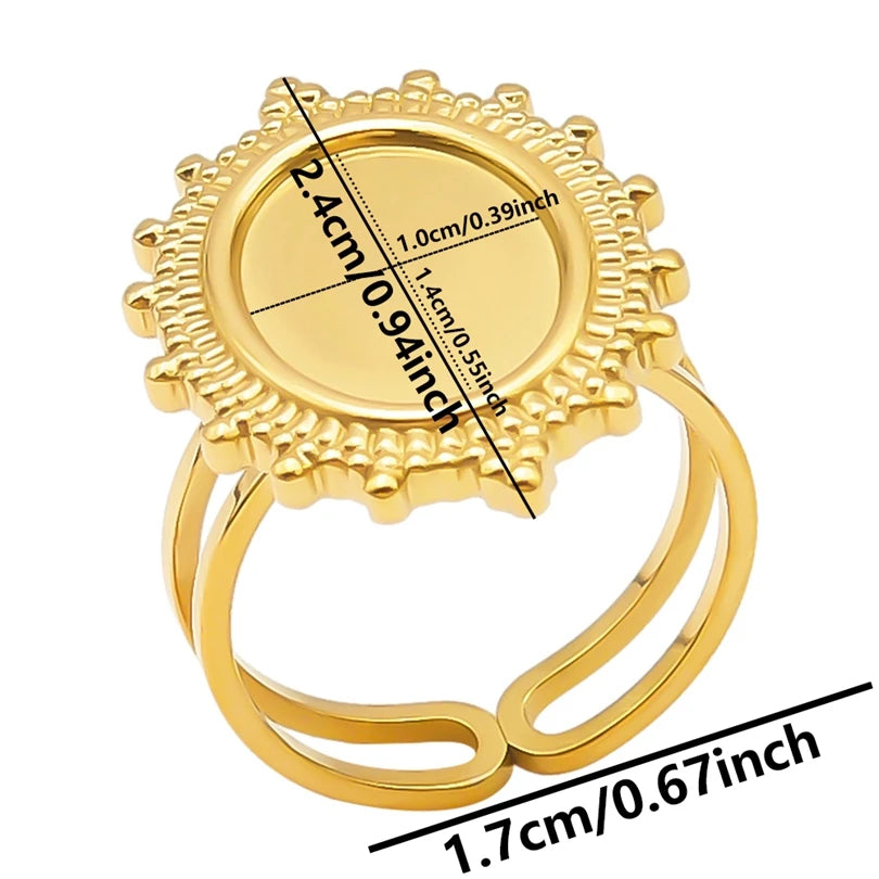 luckacco oval square leaf heart sun base open adjustable ring diy rhinestone oil drop stainless steel rings for women men jewelry bagues