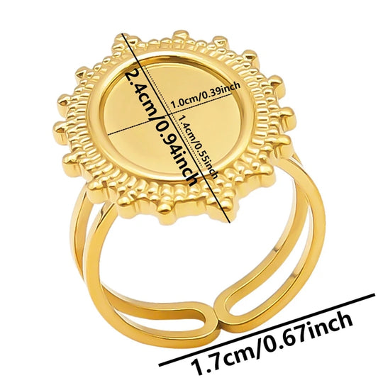 Luckacco Oval Square Leaf Heart Sun Base Open Adjustable Ring DIY Rhinestone Oil Drop Stainless Steel Rings For Women Men Jewelry Bagues
