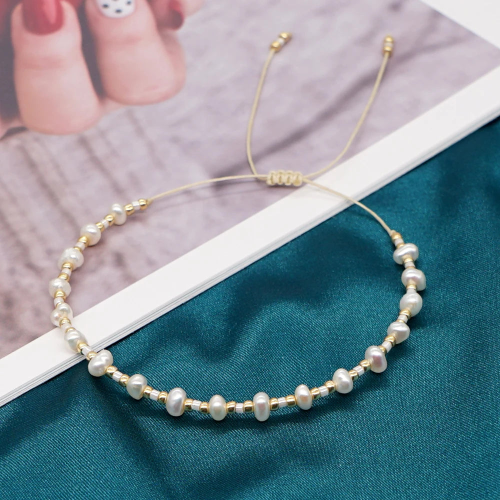 luckacco go2boho miyuki seed bead bracelet fashion dainty jewelry tiny natural freshwater pearl bracelets for women jewellery gift