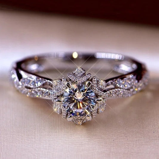 Luckacco Exquisite Fashion Silver Color Engagement Rings for Women Fashion White Zircon Stones Ring Anniversary Bridal Wedding Jewelry