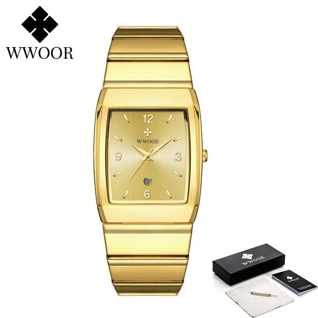 luckacco relogio masculino wwoor new man's square watch for men with automatic date luxury stainless steel gold mens quartz wrist watches