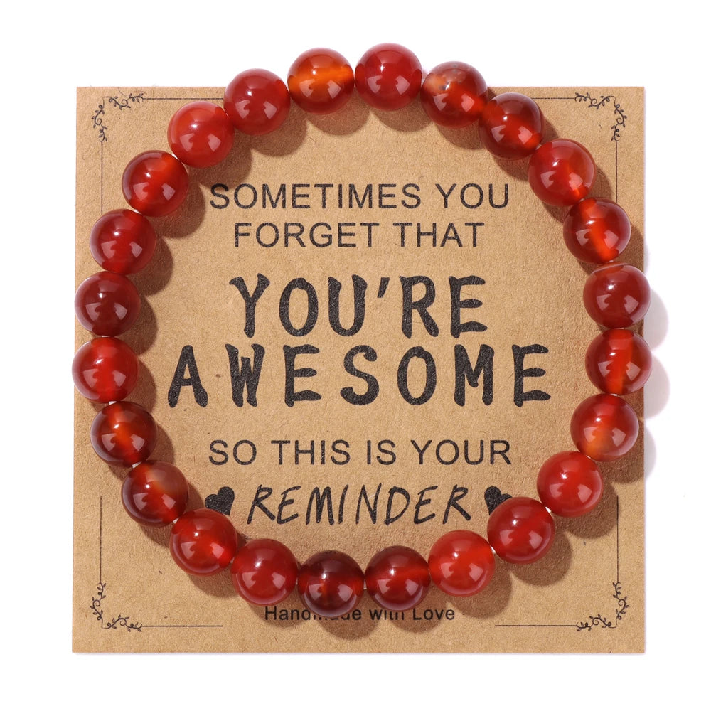 luckacco natural rose quartzs bracelets for women men relaxing anxiety energy healing natural stone bead bracelet with encouragement card