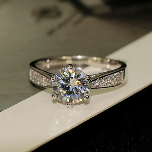 Luckacco Classic Female Rings 925 Sterling Silver 6 Claws Moissanite Rings for Women Promise Love Zircon Engagement Wedding Jewelry Gift