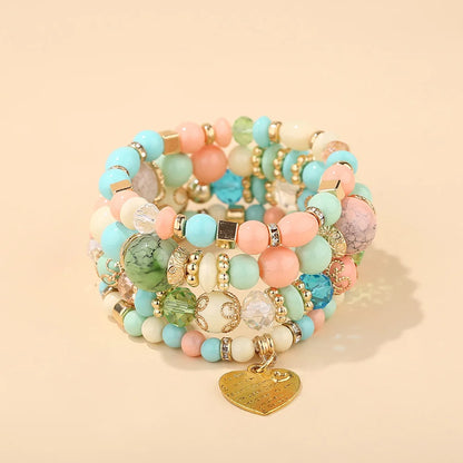 Luckacco 4Pcs/set Boho Ethnic Heart Beaded Bracelet Set For Women Handmade Crystal Beads Chain Bangle Female Bohemia Jewelry Gift