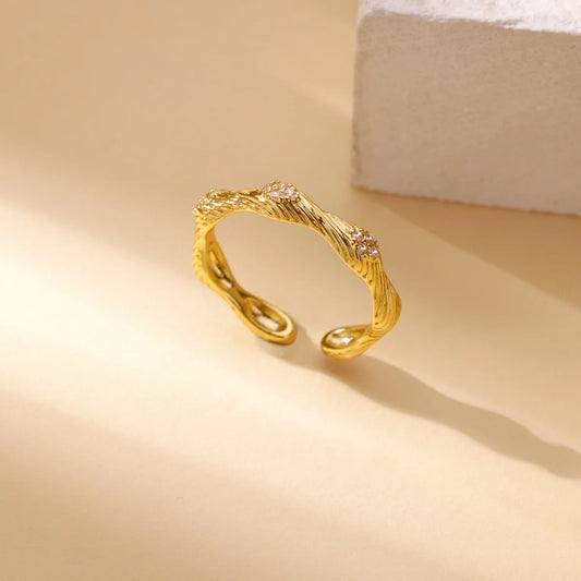 Luckacco Luxury Zircon Geometric Rings for Women Gold Color Adjustable  Stainless Steel Heart Flower Ring Wedding Fashion Jewelry Gift