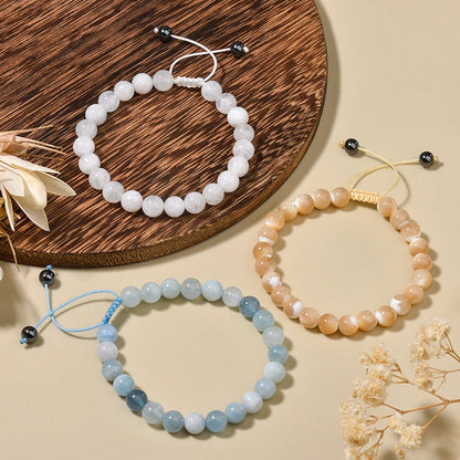Luckacco 1p 8mm Rose Quartz Amethyst Sunstone Moonstone Braided Ajustable Beaded Bracelet Natural Gem Crystal Energy gift for men women