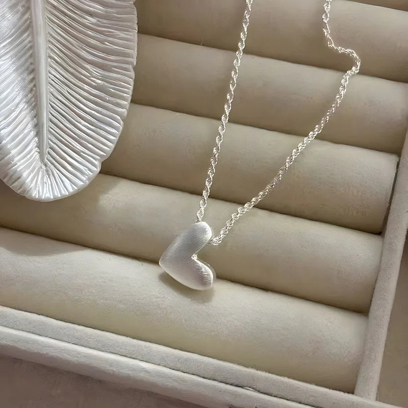 luckacco new 925 sterling silver new ladies drawing love fine jewelry high quality heart-shaped  pendant necklaces for women wedding gift