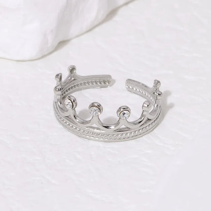 Luckacco Luxury Trendy Gold Color Stainless Steel Zircon Crown Couple Rings for Women Men Charm Party Finger Jewelry Colorfast Gift