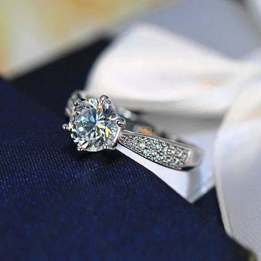 Luckacco Classic Female Rings 925 Sterling Silver 6 Claws Moissanite Rings for Women Promise Love Zircon Engagement Wedding Jewelry Gift