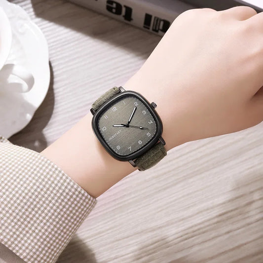 Luckacco Vintage Square Dial Leather Belt Wristwatch Brand Quartz Watch Youth Student Watch Casual Fashion Men Women Gift Clock