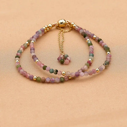 Luckacco 3MM Tourmaline Bracelets Double Layered Bohemian Colorful Crystal Beaded Bracelet Handmade Women Pulseira Fashion Jewelry