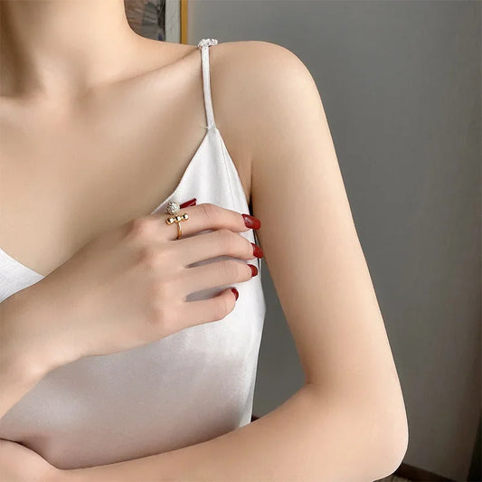 Luckacco Stainless Steel Rings for Women Gold Color Couple Jewelry Aesthetic Accessorie Adjustable Punk Embossed Hollow Wide Rings