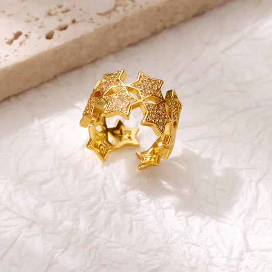 Luckacco Luxury Gold Plated Stainless Steel Geometry Rings For Women Men Open Adjustable Charm Finger Ring Wedding Party Fashion Jewelry