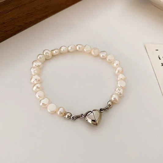 Luckacco New 925 Sterling Silver Bracelet Pearls Knots Bracelet for Women Fashion Heart Pearls Bracelet  Luxury Jewelry Accessories Gift