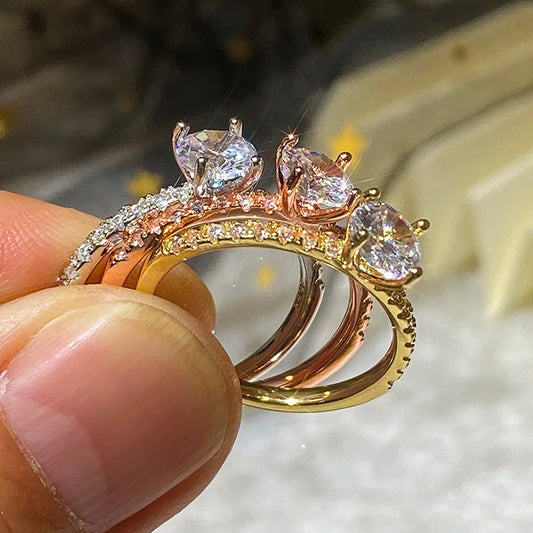 Luckacco Wedding Band Eternity Rings Women Brilliant Round Zirconia Luxury Engagement Rings Thin Elegant Female Jewelry