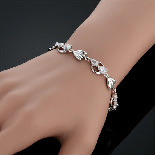 Luckacco Luxury New Trendy Gold Silver Color AAA Zircon Rhinestone Bracelet Chain Charm Valentine's Day Jewelry Gifts For Women Lovers