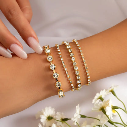 Luckacco 4pcs Set Imitation Pearl Chain Beaded Bracelet for Women New Temperament Gold Color Stainless Steel Bangle Jewelry Accessories