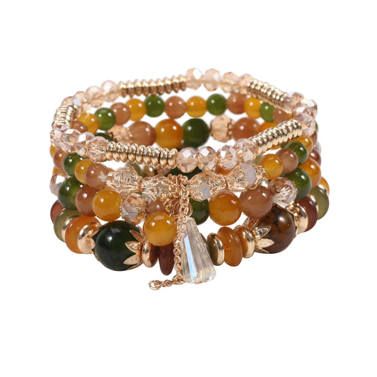 Luckacco 4 pieces/set Bohemian crystal tassel multi-layer elastic rope bracelet, handmade beaded bracelet, women's fashion accessories