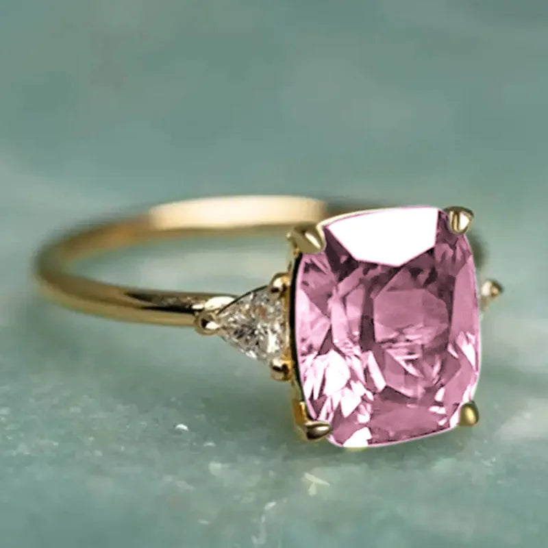 luckacco pink cubic zirconia ring suitable for women's engagement wedding luxury accessories sparkling silver fashion jewelry