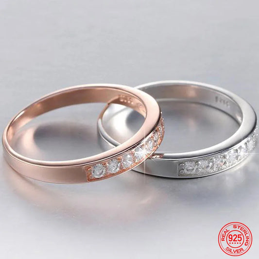 Luckacco 925 Sterling Silver Single Row Diamond Strip Ring For Women Fashion Party Jewelry Gift