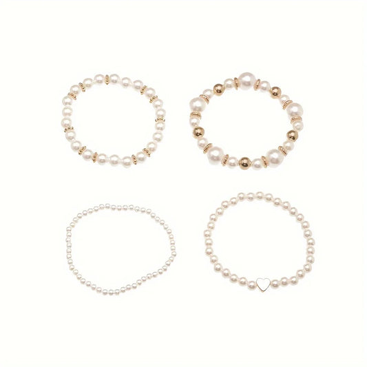 Luckacco 4pcs Unisex Fashion Simple Pearl Bracelet Set faux pearl